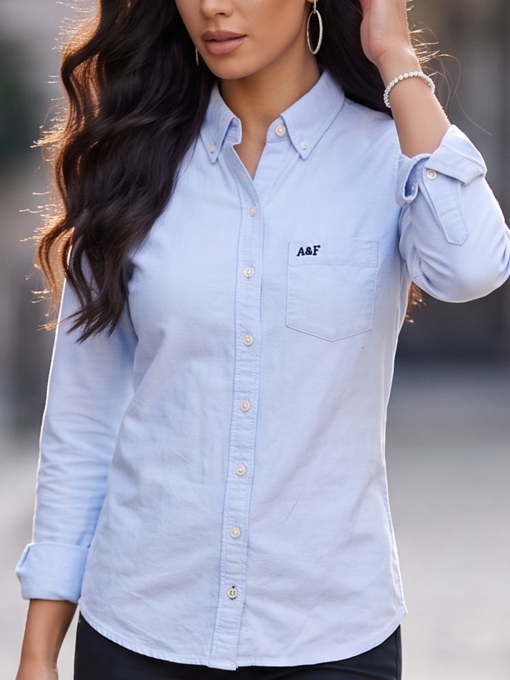 Abercrombie & Fitch Pale Blue Button-Down Shirt with Chest Pocket